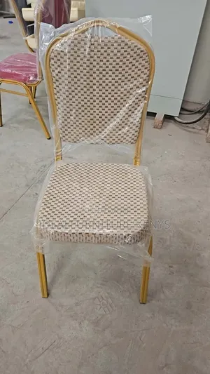 Banquet Chair - Gold Frame, Beige Checked Fabric