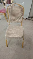 Banquet Chair - Gold Frame, Beige Checked Fabric - 2