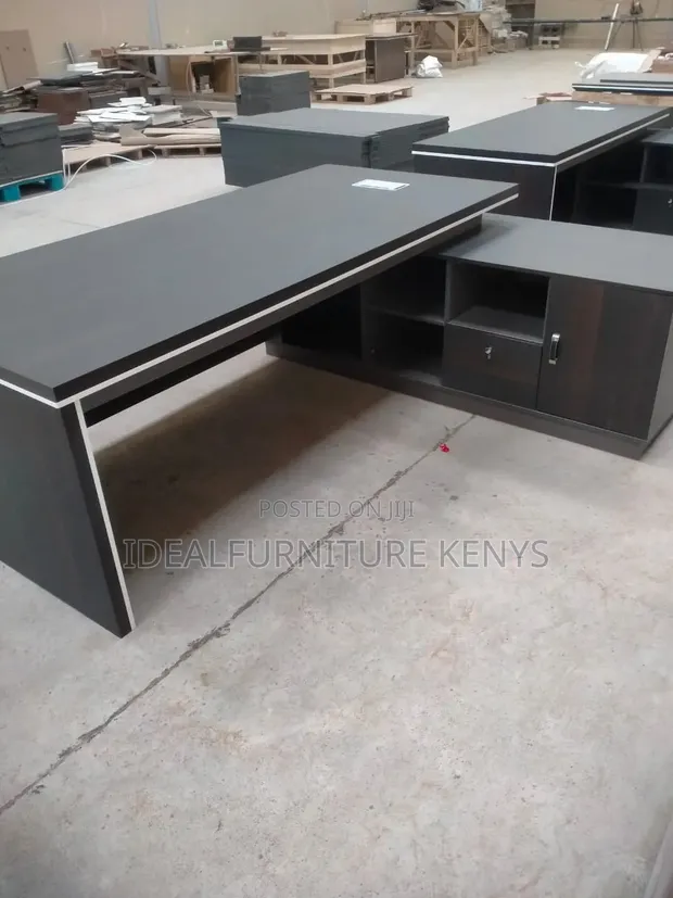 Executive L-Shaped Office Desk - Dark Grey/Wenge - 1