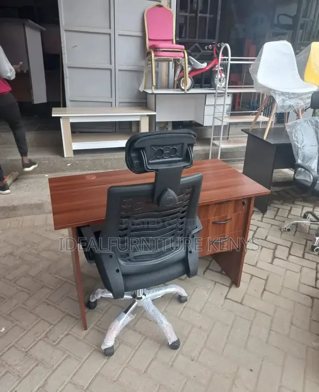 Office Desk with Orthopedic Chair - Mahogany Brown - 1