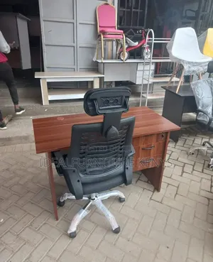 Office Desk with Orthopedic Chair - Mahogany Brown