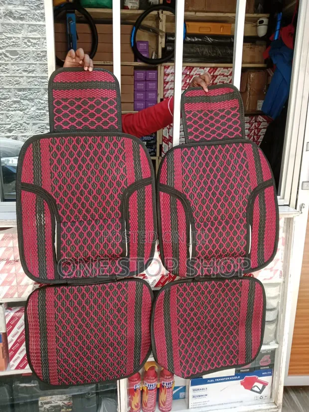 2pc Front Seat Crocheted Cushion with Headrest Attachment - 1