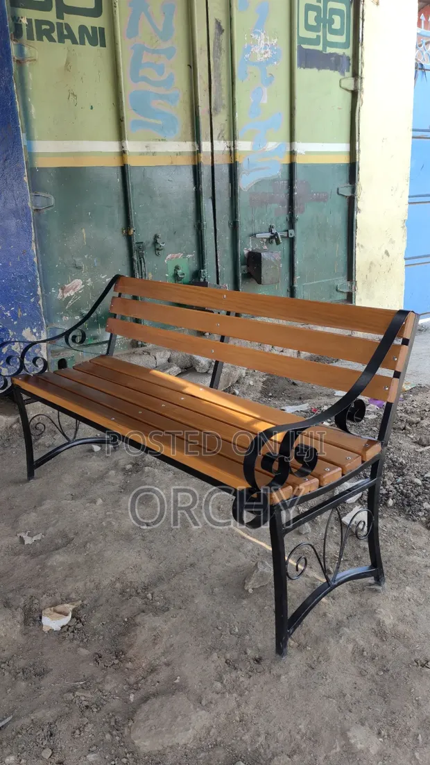 Outdoor Steel and Wood Bench - 1