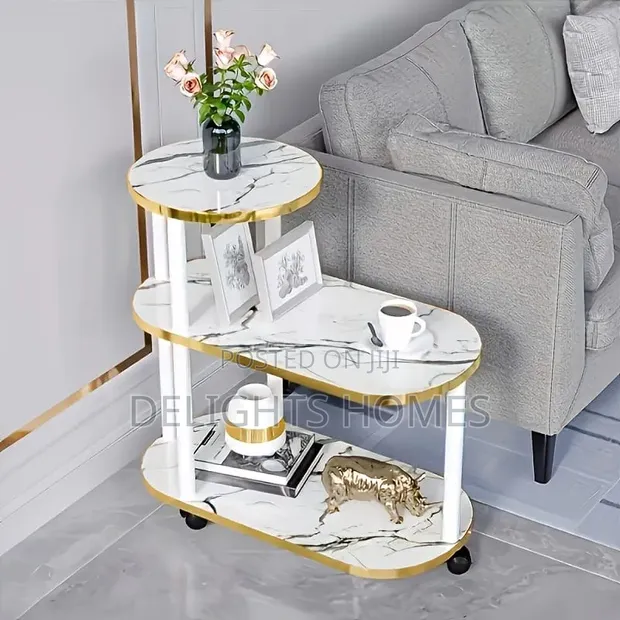 3-Layer Trolley Rack Table with 2 Oval Round Tops - 1