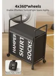 60x33x76cm Laundry Basket Trolley Rack - 2