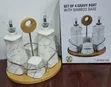 Set of 4 Ceramic Gravy Boats/Oil Dispensers with Bamboo Base - 1