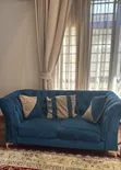 Luxurious Teal & Beige Velvet Sofa Set - 2