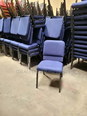 Stackable Blue Fabric Church/Conference Chairs (Set of 4)