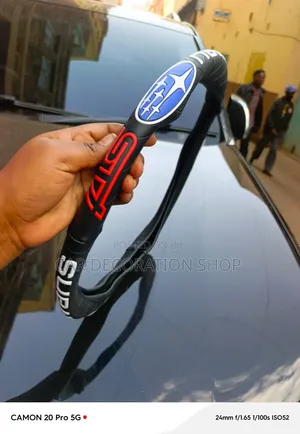 Black Leather Style Subaru Steering Wheel Cover with Red STI