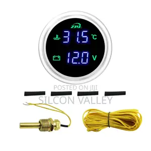 2-in-1 Round Voltage and Temperature Gauge with Blue Display