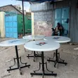 Glossy Round Marble Tables with Log Accent - 2