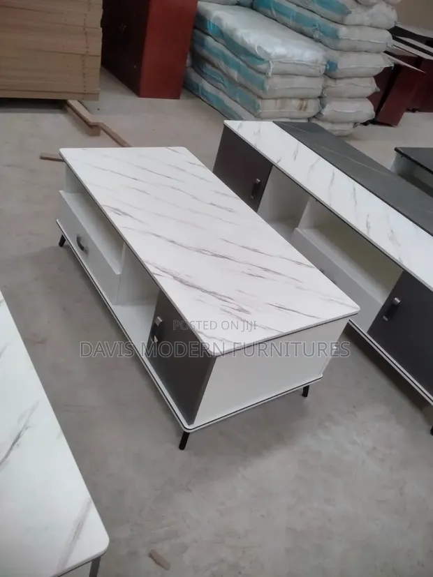 Modern TV Stand - White Marble Effect - 1