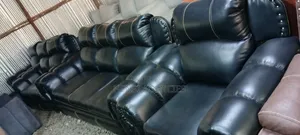 Premium Black Leather 7 Seater Sofa Set