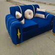 Blue 2-Seater Sofa with Throw Pillows - 2