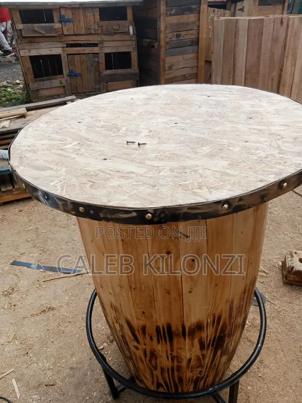 Rustic Wooden Barrel Table - 1
