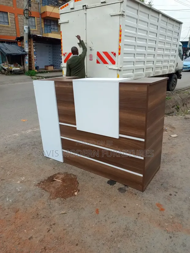 Modern L-Shaped Reception Desk - Walnut & White - 1