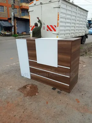 Modern L-Shaped Reception Desk - Walnut & White