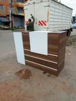 Modern L-Shaped Reception Desk - Walnut & White - 2