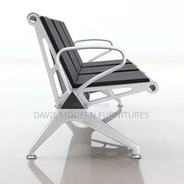 3-Seater Executive Waiting Bench - Black with Silver Frame - 1