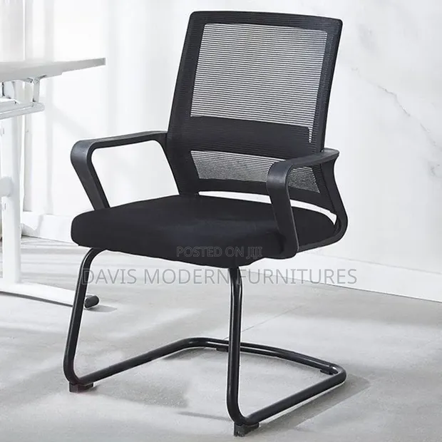 Black Mesh Visitor Chair with Sled Base - 1