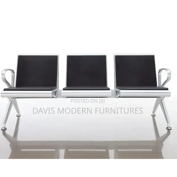 3-Seater Airport Waiting Bench - Black - 1