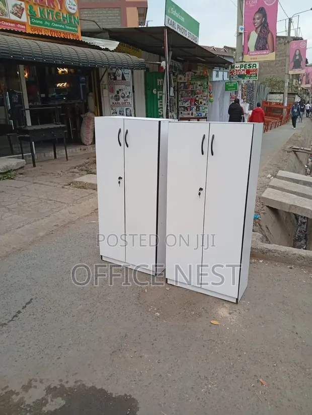 White 2-Door Lockable Office Bookshelf Cabinet - 1