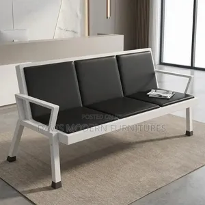 3-Seater Leather Waiting Bench - Black/White