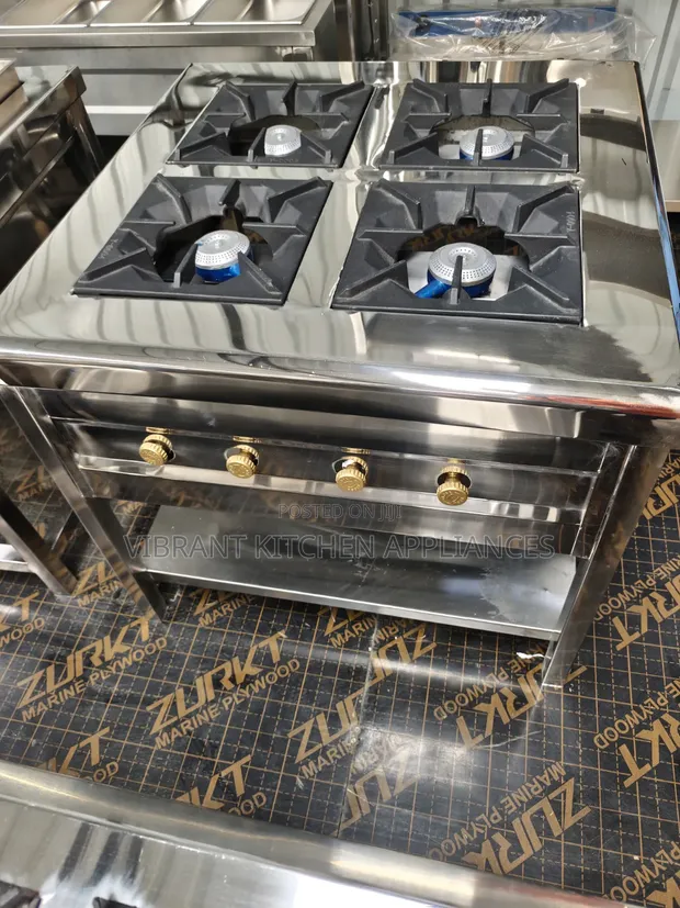 Four Burner Stainless Steel Commercial Cooker with Cast Iron Grill - 1