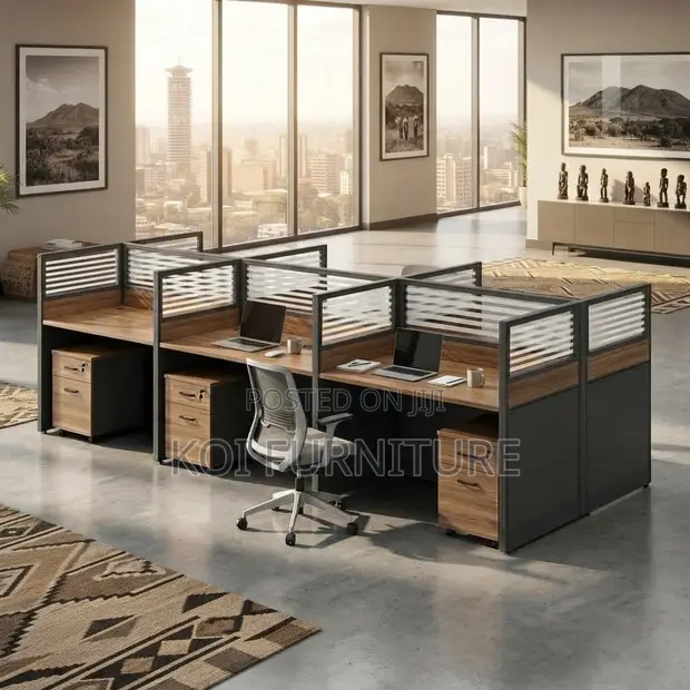 Six-User Modern Office & Cafe Workstation - Brown - 1