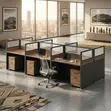 Six-User Modern Office & Cafe Workstation - Brown - 1