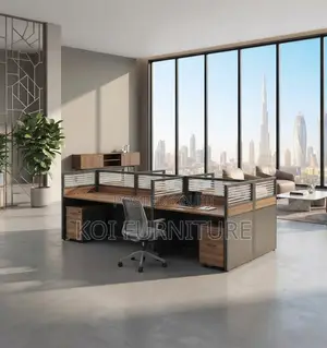 Six-User Modern Office & Cafe Workstation - Brown