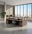 Six-User Modern Office & Cafe Workstation - Brown - 2