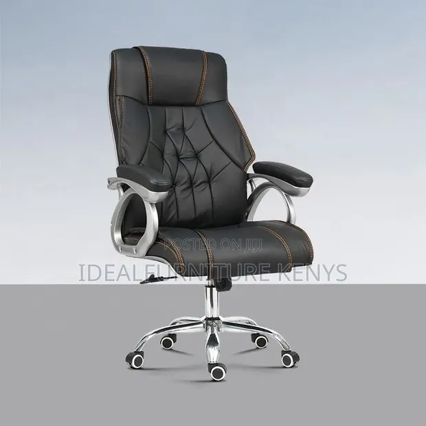 Executive Leather Office Chair - Black with Brown Stitching - 1