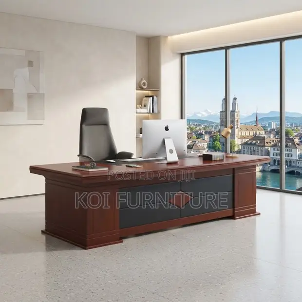 Executive Mahogany Polished 1600mm Modern Office Desk - 1