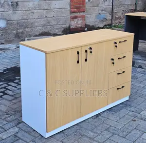 2-Door File Credenza with Drawers - Brown
