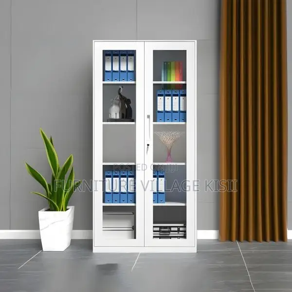 2-Door Full Glass Steel Office Storage Cabinet - 1