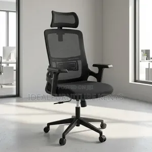 High-Back Ergonomic Office Chair with Headrest - Black