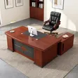 Executive L-Shaped Office Desk with Side Cabinet - Mahogany Brown - 1