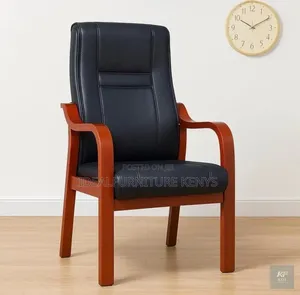 Executive Wooden Office Chair - Black Leather