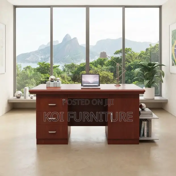120cm Modern Mahogany Home Office Desk - Red - 1