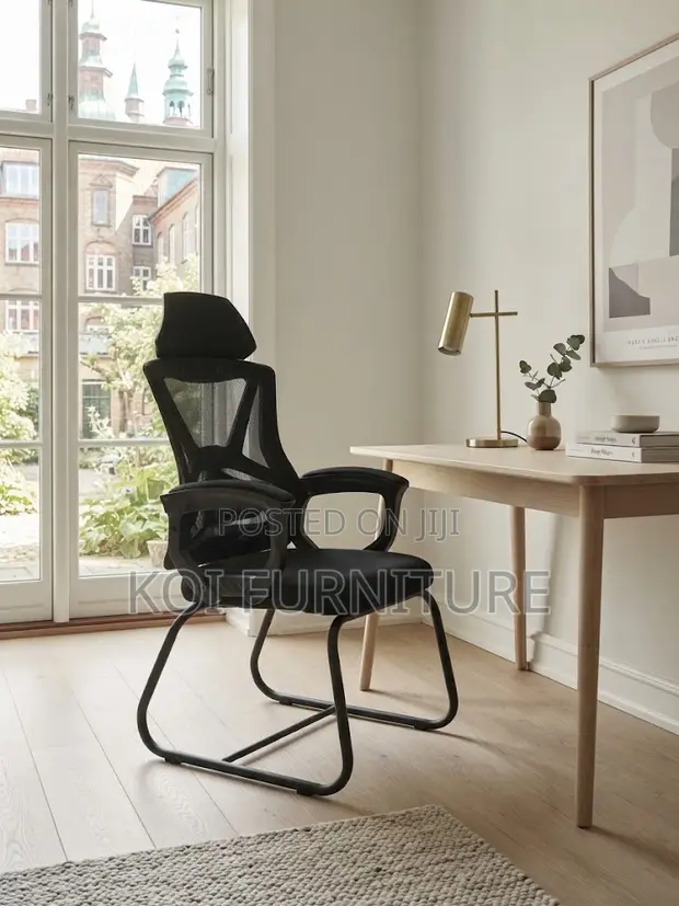 Black Mesh Home Office Sled Office Chairs - 1