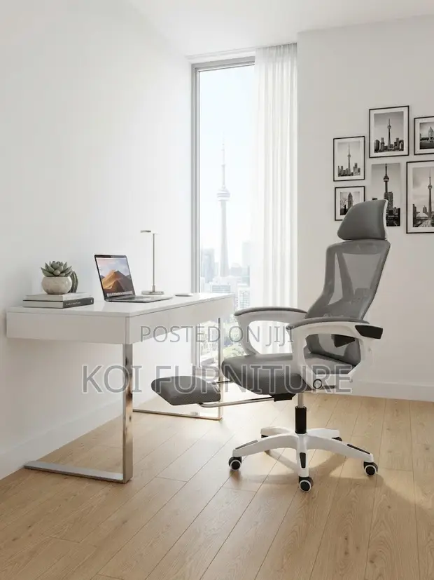 Fabric Modern Office Chair with Foldable Footrest - 1