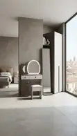Brown Modern Dressing Vanity Set with LED Lights - 2