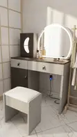 Brown Modern Dressing Vanity Set with LED Lights - 3