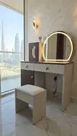 Brown Modern Dressing Vanity Set with LED Lights - 4