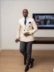 Men's Double Breasted Suit - Coffee Brown - 1