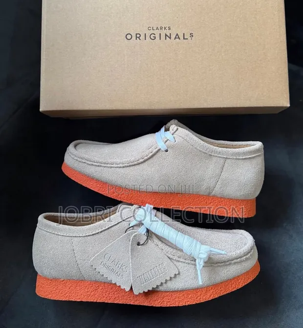 Clarks Wallabees Suede Grey Orange Gum Sole Leather Shoes - 1