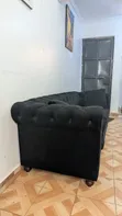 Sofa ya Kifahari Nyeusi ya Chesterfield, 3-Seater - 3