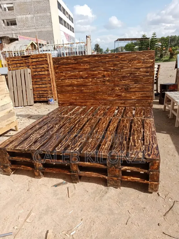 Rustic Pallet Bed Frame with Headboard - 1