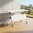 White Foldable Home Office Study Table with Wheels - 1